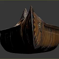 Traditional Wooden Boat with Brown Exterior and Carved Decorative Details in Canoe Shape