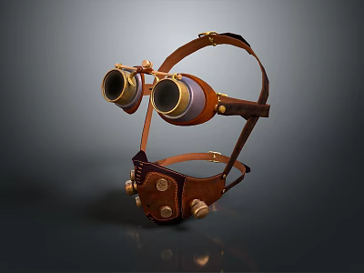 Steampunk Goggles With Leather Strap Brass Accents And Vintage Design Lenses 3d model
