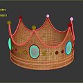 Shiny Golden Ornate Crown With Red Circular Accents And White Small Beads