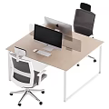 Modern Office Desk With Two Computer Monitors Ergonomic Chairs And Privacy Screen 3d model