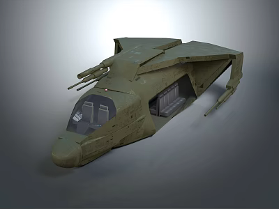 Futuristic Military Aircraft In Olive Green With Sleek Cockpit And Weapon Systems 3d model