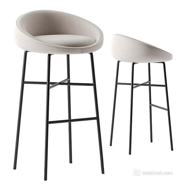 Modern Upholstered Bar Stools With Sleek Metal Legs And Contemporary Comfortable Design 3d model 