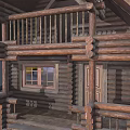 Rustic Log Cabin Featuring Gabled Roof Porch Railing Wooden Steps And Windows
