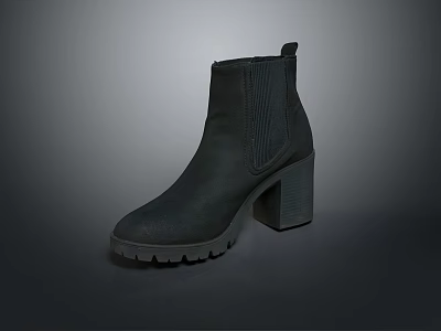 Stylish Black Chelsea Ankle Boots With Block Heel And Chunky Leather Sole 3d model