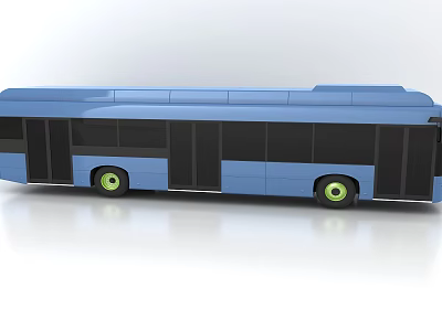 Modern Blue Bus With Black Windows And Green Wheels On White Background 3d model