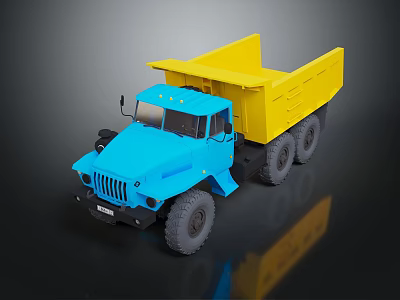 Blue And Yellow Heavy Duty Dump Truck With Large Cargo Bed And Wheels 3d model