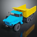 Blue And Yellow Heavy Duty Dump Truck With Large Cargo Bed And Wheels