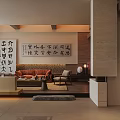 Spacious Asian Hotel Lobby With Modern Minimalist Design Wooden Display Shelves And Reception Desk