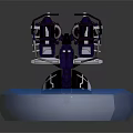 Futuristic Sci Fi Weapon With Advanced Metallic Design Blue Orange Lights On Blue Glowing Base