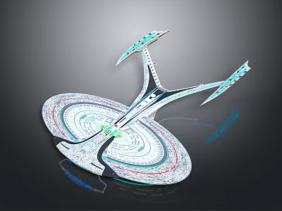 Futuristic Cosmic Spaceship Design With Circular Structure And Extended Illuminated Wings 3d model