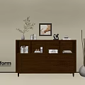 Poliform Modern Brown Entryway Cabinet Sideboard With Storage Vase Books Framed Art Sculpture
