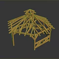 Orange Wooden Gazebo Frame Structure With Intricate Roof Support Beams