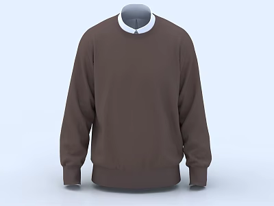 Brown Casual Sweatshirt with Round Neck White Collar and Long Sleeves Design 3d model