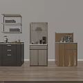 Modern Storage Cabinet Shelves In Various Colors With Coffee Machine And Cups