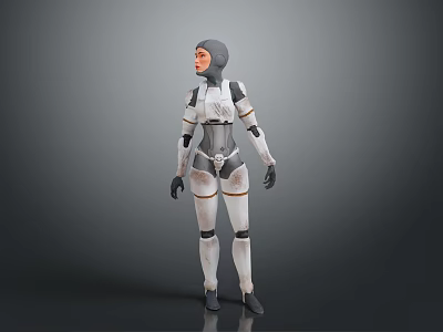 Game and Movie Character in Futuristic White Gray Armor Suit With Helmet and Yellow Accents 3d model