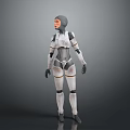 Game and Movie Character in Futuristic White Gray Armor Suit With Helmet and Yellow Accents