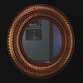Circular Decorative Mirror With Intricate Golden Patterned Frame Reflecting Interior View 3d model