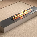 Modern Linear Fireplace Design With Burning Flames And Metal Frame On Carpet 3d model