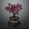 Decorative Tree With Pink Blossoms On Blue Circular Base And Ring Structure