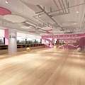 Spacious Pink Fitness Studio With Wooden Floor And Exercise Equipment