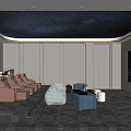 Modern Home Theater Interior With Starry Ceiling Comfortable Recliners And Large Screen 3d model