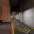 Modern Fitness Gym Interior With Geometric Lighting Treadmills And Equipment