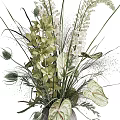 Decorative Bonsai Potted Plant With Green Leaves White Flowers And Grasses