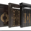 Traditional Wooden Gates With Gold Accents Ornate Carvings And Circular Patterns