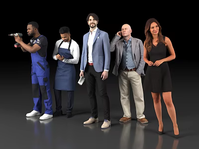 Diverse Group of People With Different Professions and Attires Standing Together 3d model