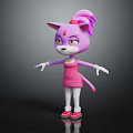 Cute Pink Fox Cartoon Character Wearing Pink Dress White Socks And Red Shoes With Ponytail