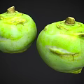 Fresh Green Kohlrabi Vegetables With Natural Skin And Stems On Black Background