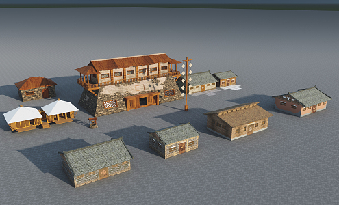 New Chinese Style Folk House Features Rural Folk House Building Group 3d model