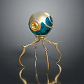 Intricate Fantasy Creature With Spherical Body Golden Legs And Blue Decorative Shiny Surface