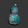 Green Gourd Shaped Carved Sculpture With Cloud Patterns And Blue Rope Tassel