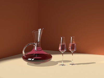 Wine Cocktail Glass Wine Bottle 3d model