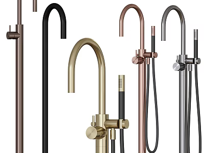 Various Modern Faucet Styles Featuring Different Colors Curved Necks And Flexible Hoses 3d model