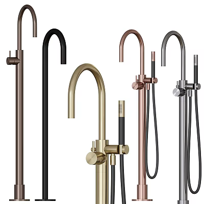 Various Modern Faucet Styles Featuring Different Colors Curved Necks And Flexible Hoses 3d model