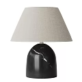 Elegant Table Lamp with Beige Linen Shade and Black Marble Base Featuring White Veins
