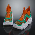 High Top Leopard Print Sneakers With Orange Green Accents And Chunky Sole Laces