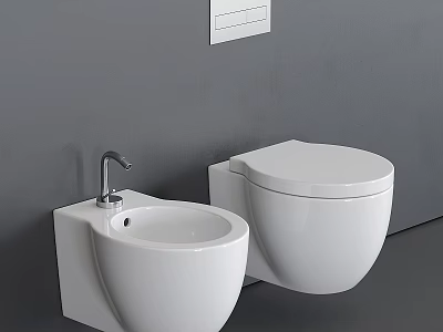 White Wall Mounted Toilet And Sink In Modern Bathroom With Gray Wall 3d model