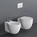 White Wall Mounted Toilet And Sink In Modern Bathroom With Gray Wall