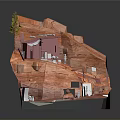 Red Rock Scenic Model With Small House Tree Figures And Cave