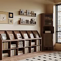 Modern Interior Featuring Wooden Bookcases with Books Decor and Wall Art