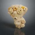 Handcrafted Ceramic Sculpture With Flower Shaped Ornaments Circular Rings And Yellow Accents