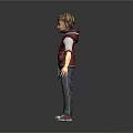 3D Character Model Boy in Red Vest White T-Shirt Blue Jeans White Sneakers Gray Background