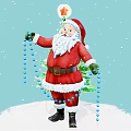 Christmas Decorative Ornament Set with Santa Figure Blue Bead Chain Star Top Decoration Snowy Base