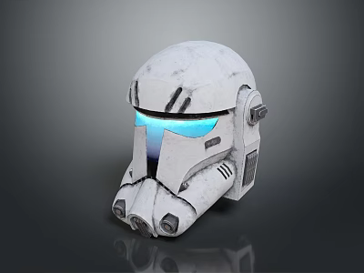 White Sci-Fi Weapon Helmet Featuring Blue Illuminated Sections And Modern Design 3d model
