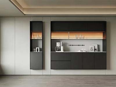 Modern Black And White Sideboard With Cabinets Drawers Open Shelves And LED Lighting 3d model