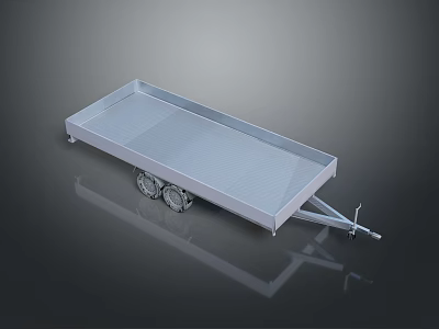 Flatbed Trailer With Metal Construction Flat Surface And Dual Wheels Hitch Design 3d model