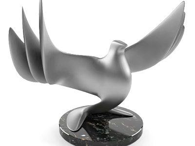 Silver Bird Shaped Decorative Ornament Set with Black Marble Base for Home Decoration 3d model